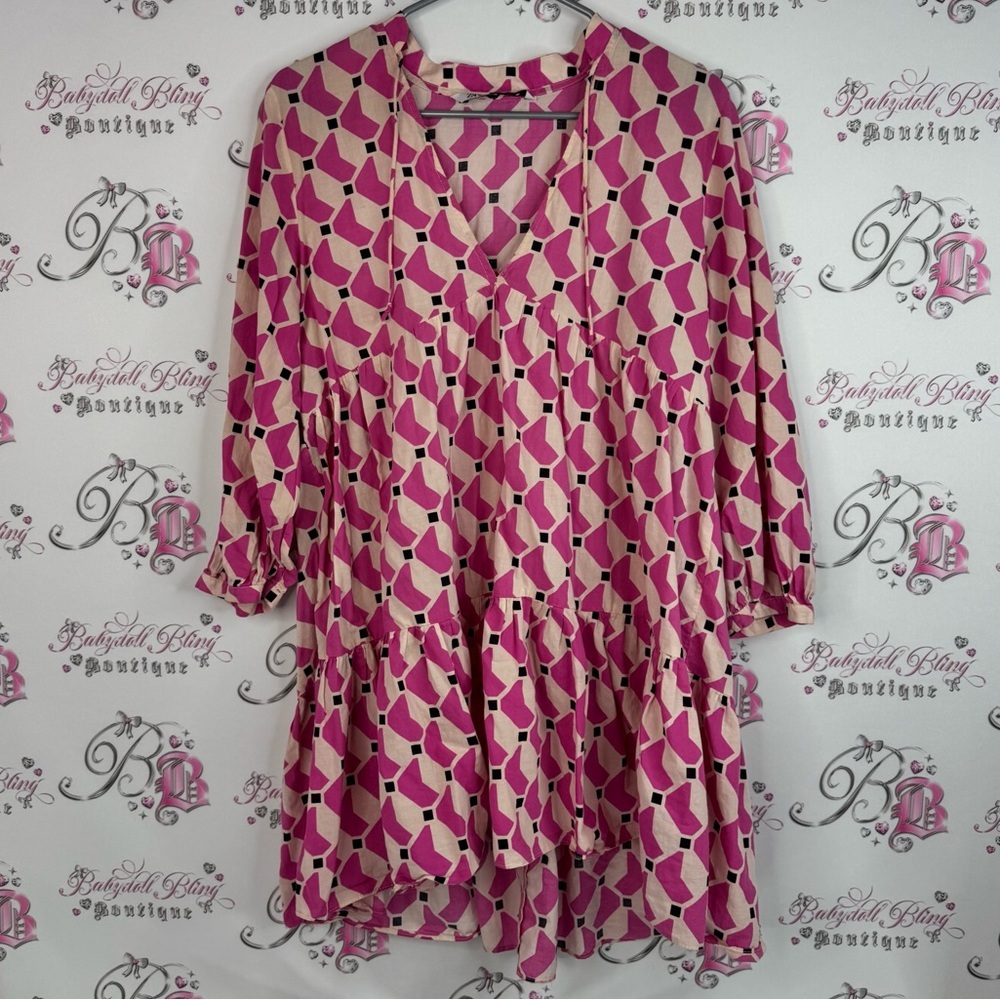 Zara dress mini geometric Pink cream black Purple Patterned Blouse top